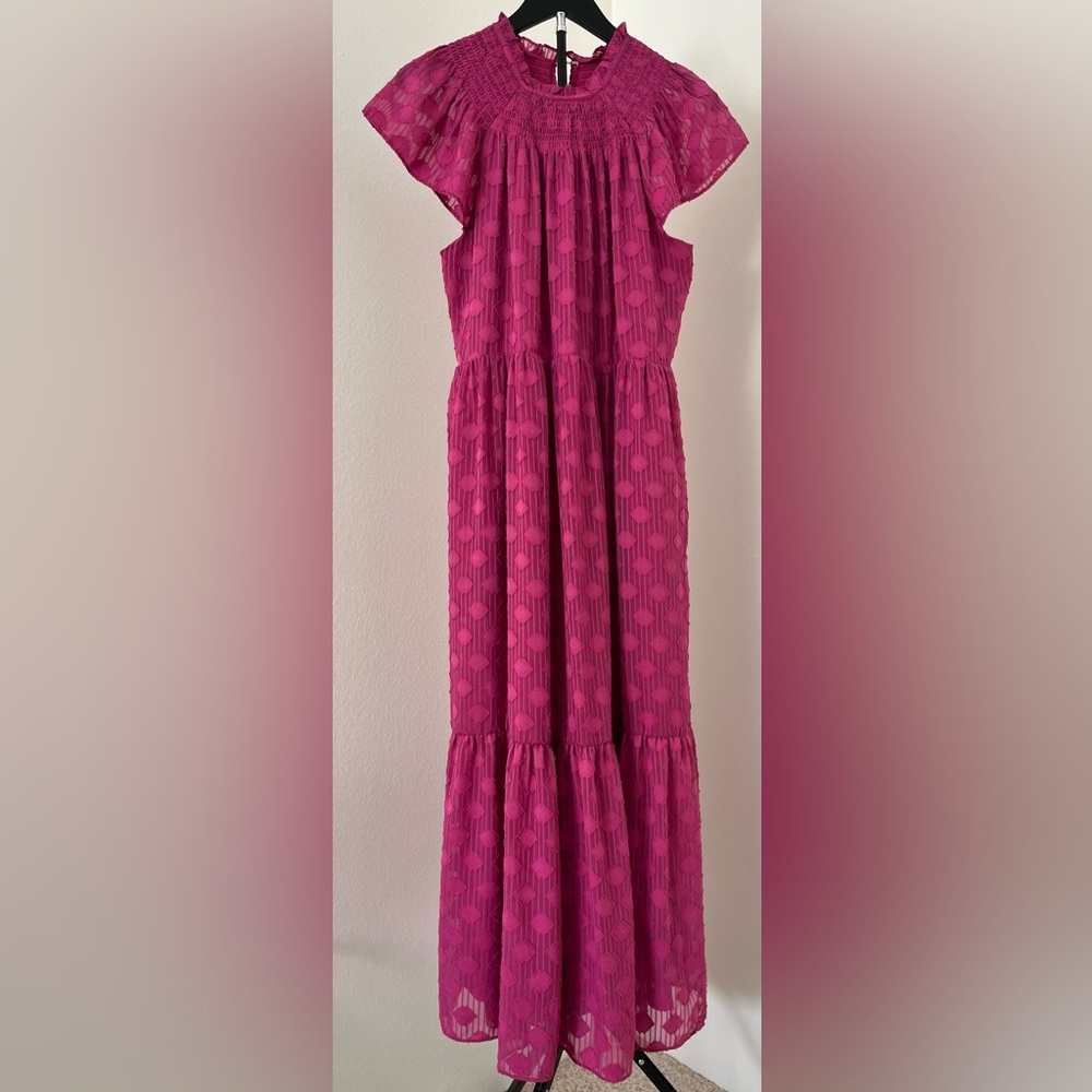 🌺 Magenta Smocked Maxi Dress with Pockets | Size 10 🌺